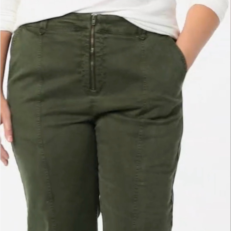 Olive Green Zip Front Women's Pants Preppy Classic Minimalist Trendy Chic